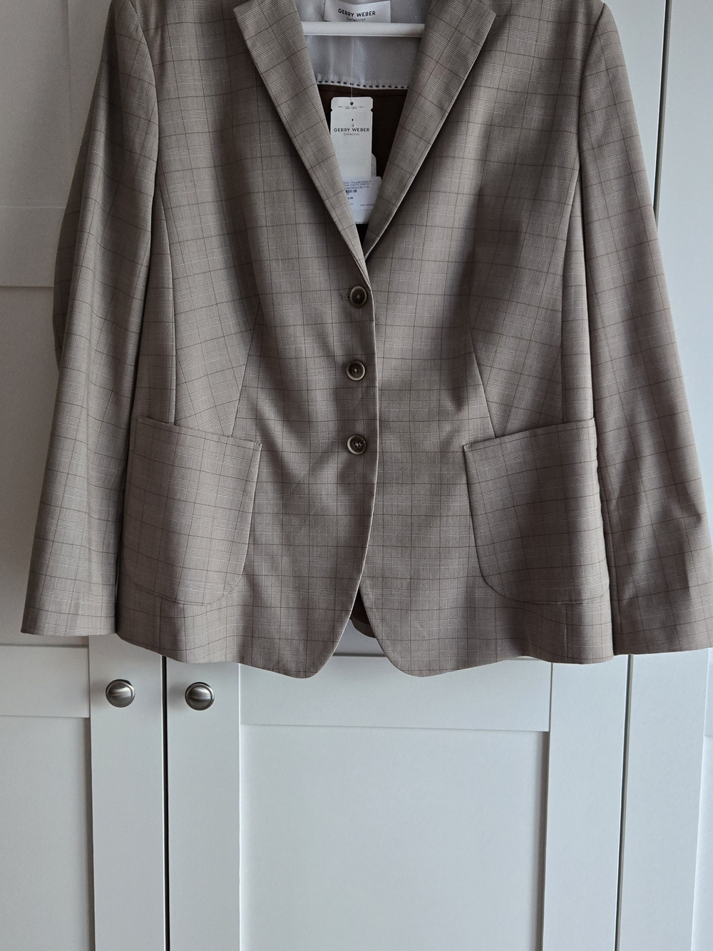 Gerry Weber Taupe Plaid Blazer with Patch Pockets